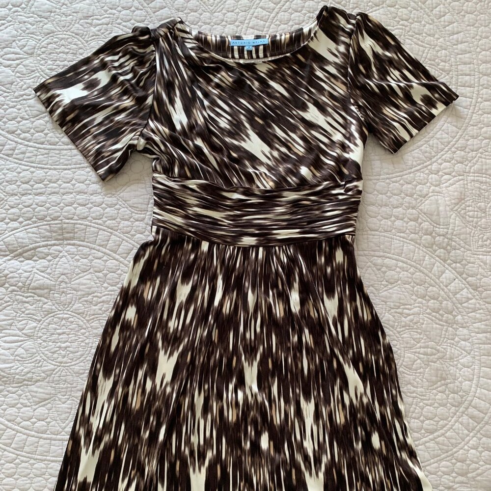 ANTONIO MELANI Brown Tan Black SS Dress A Line Flare Women's | Size 4